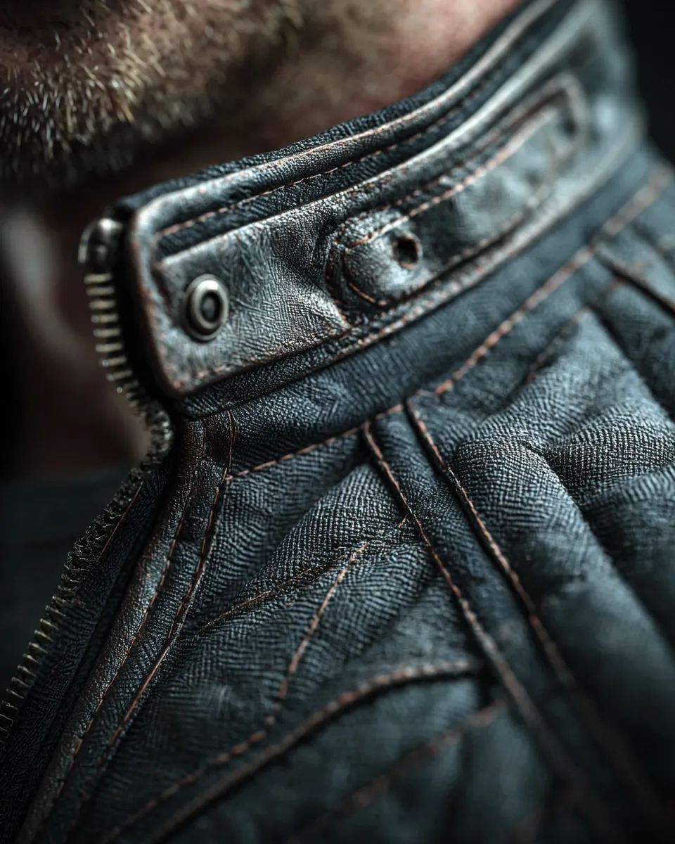 High collar construction — titanium clasp and bronze stitching