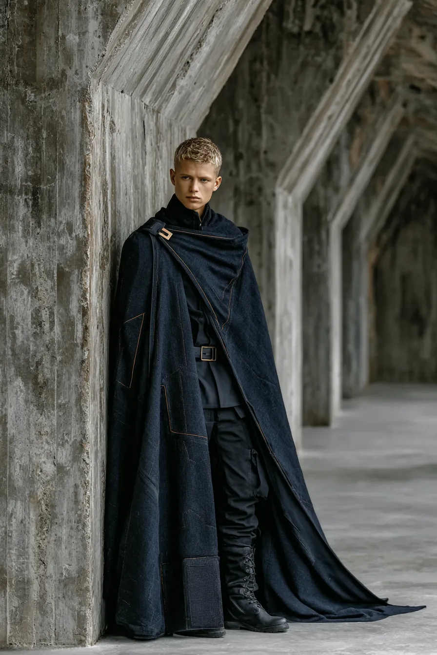 Mantle IV — Structured half-cape. Single architectural panel of heavy fabric. Geometric addition to the silhouette.